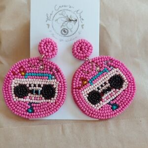 Pink Beaded Cassette Earrings